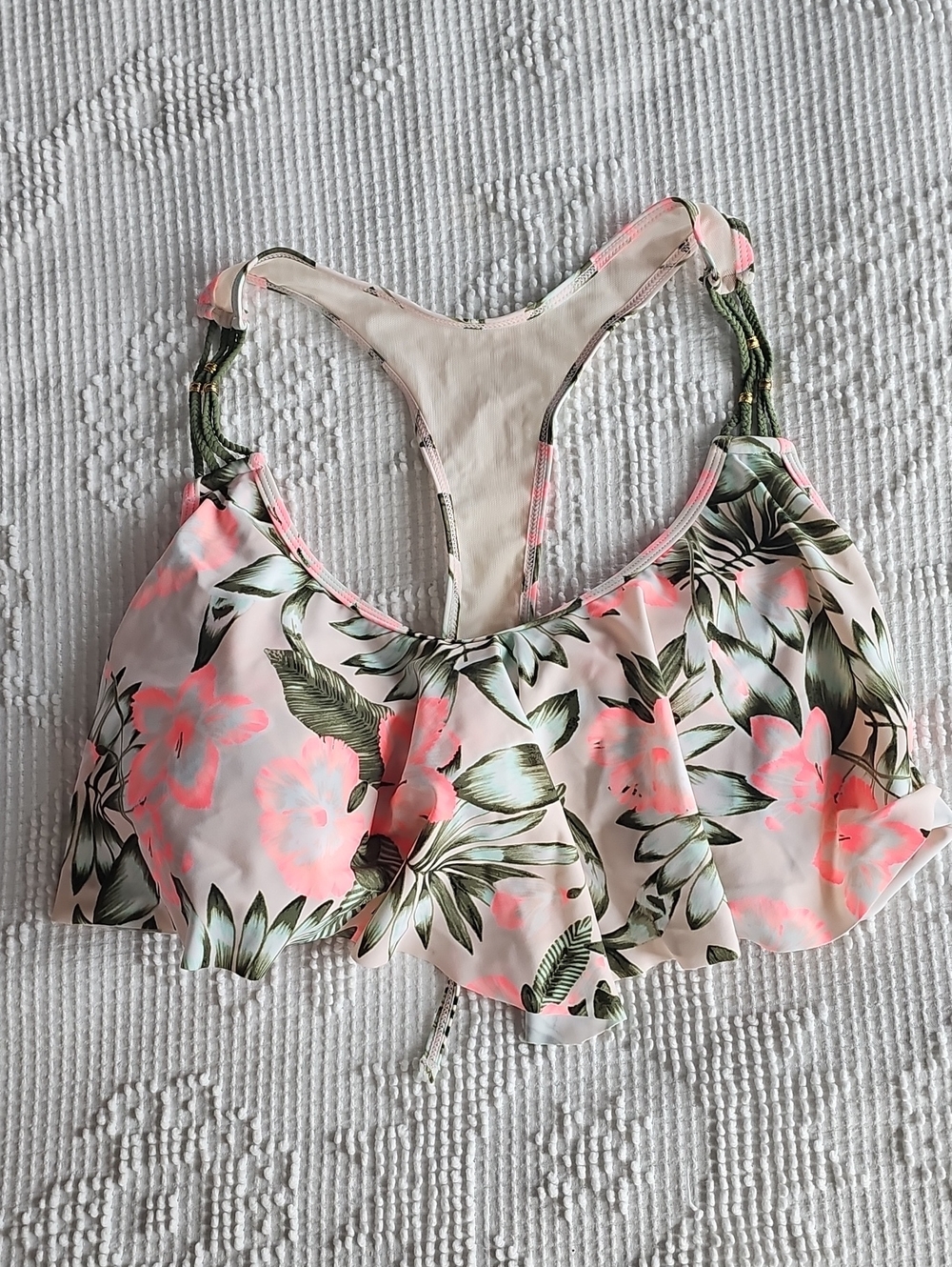 Time and Tru Light Pink Swim Top with Neon Coral Trim